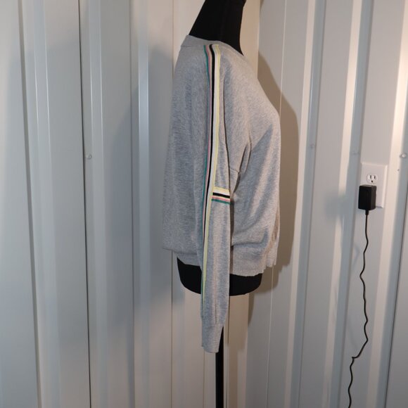 Repeat Womens Lightweight Sweater Gray Striped Sleeve Size 44/XL Sporty Casual - Picture 2 of 9